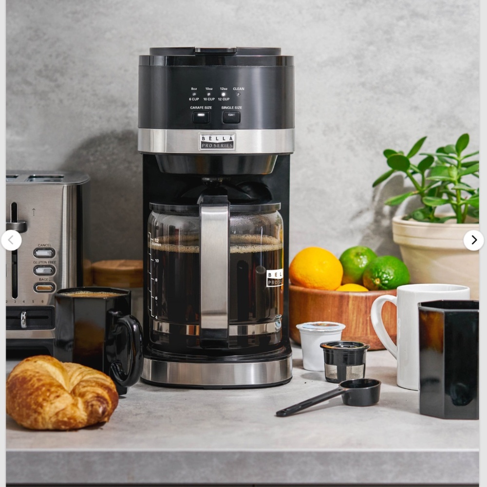 PRO SERIES COFFEE MAKER COMBO: 3-Single Serve Sizes (8-10-12 oz) & Up to 12 Cups
